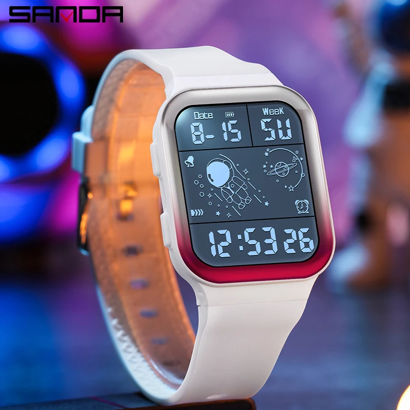 SANDA ใหม่แฟชั่นหรูหราผู้ชายกลางแจ้งทหารนาฬิกาอิเล็กทรอนิกส์ Pedometer แคลอรี่ LED นาฬิกาปลุกดิจิตอล 50M กันน้ํานาฬิกาผู้ชาย