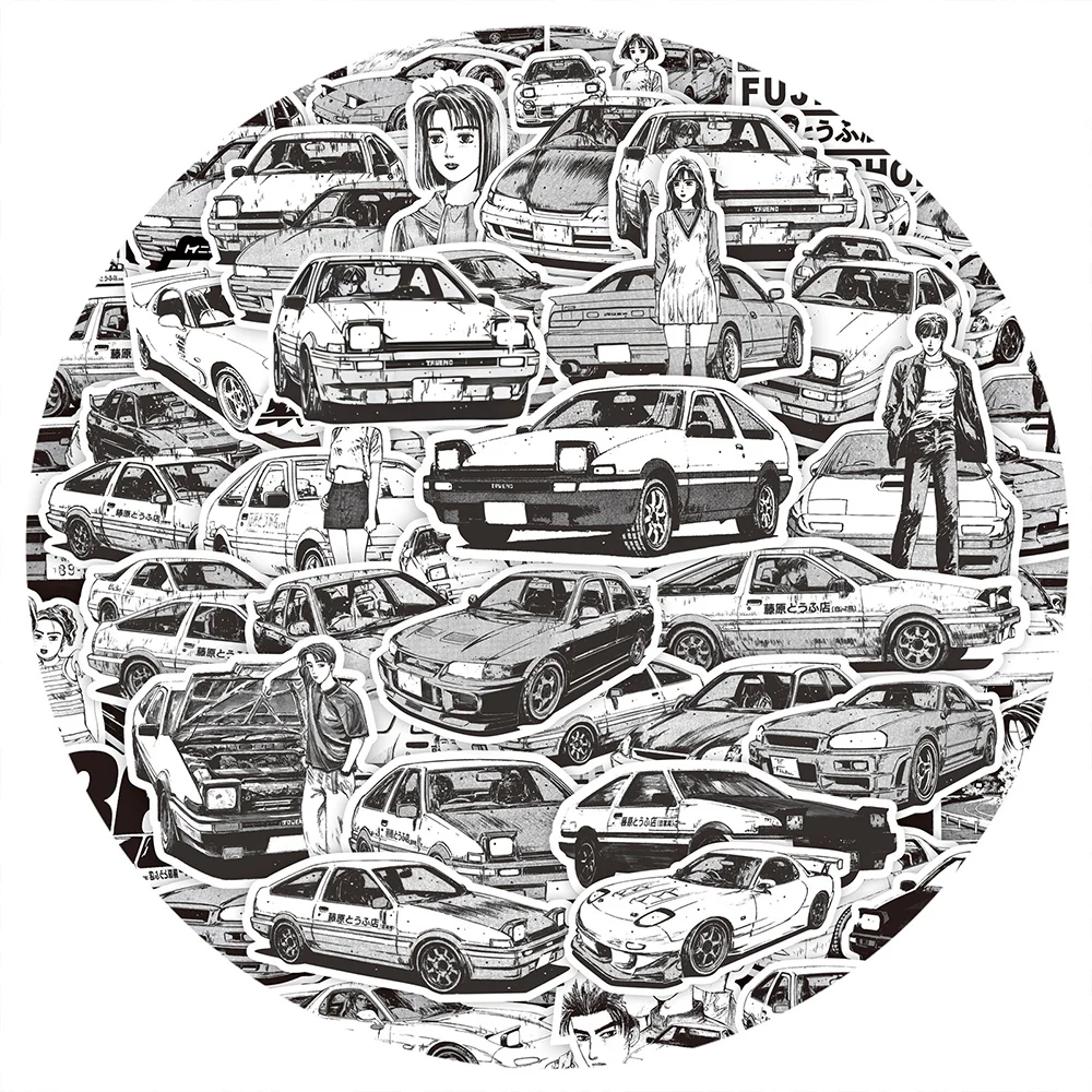 10/30/75pcs Black White Initial D Graffiti Stickers Cool Cartoon Decals DIY Bike Laptop Classic Cool Anime Sticker Toys Gifts