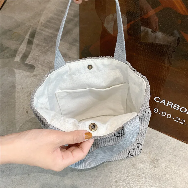 Corduroy Retro Women Small Tote Shoulder Bags Student Girls Lunch Bento Bag Hand Carry Shopper Bag Female Clutch Purse Handbags