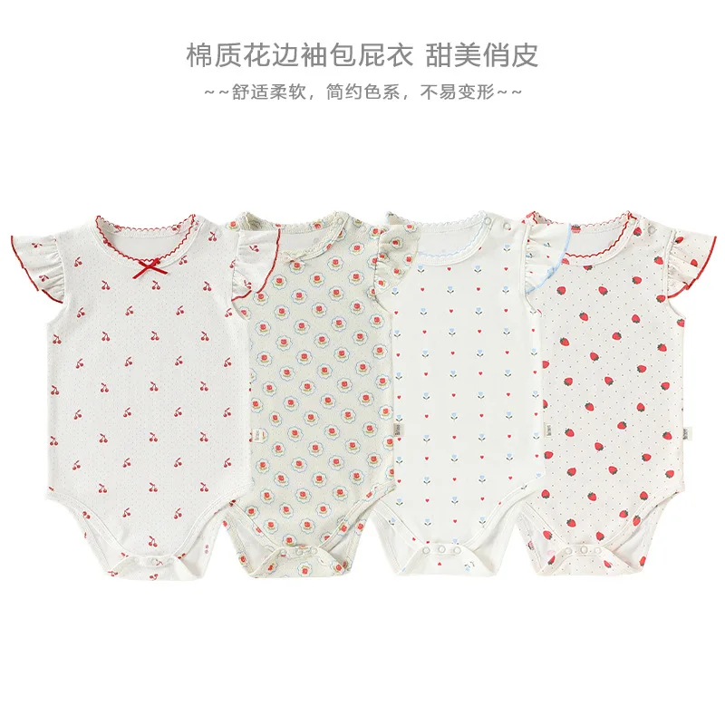 2026 New Summer Baby Romper Cute Fly Sleeve Bodysuit Outdoor Jumpsuit Soft Breathable Clothes for Little Infant Baby Girls