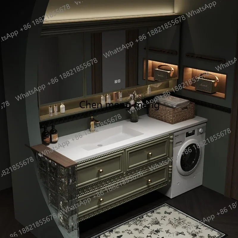 New arrive European Green Bathroom Cabinet Faucet Modern Wood Storage Bathroom Cabinet Mirror Space Saving Meuble Salle De Bain