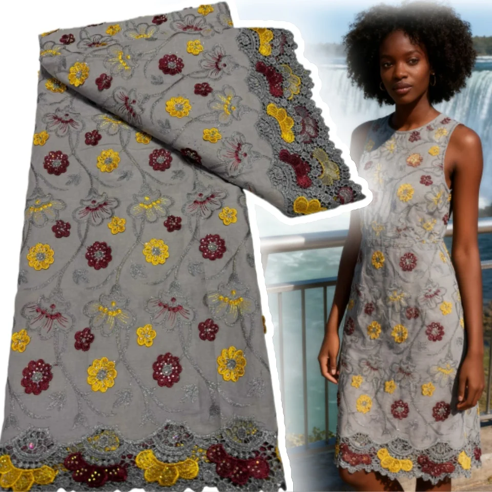 

2026 African Guipure Cord Lace Fabric with Nigerian Stones Water Soluble High Quality for Sewing Women's Dresses 5 Yards1935