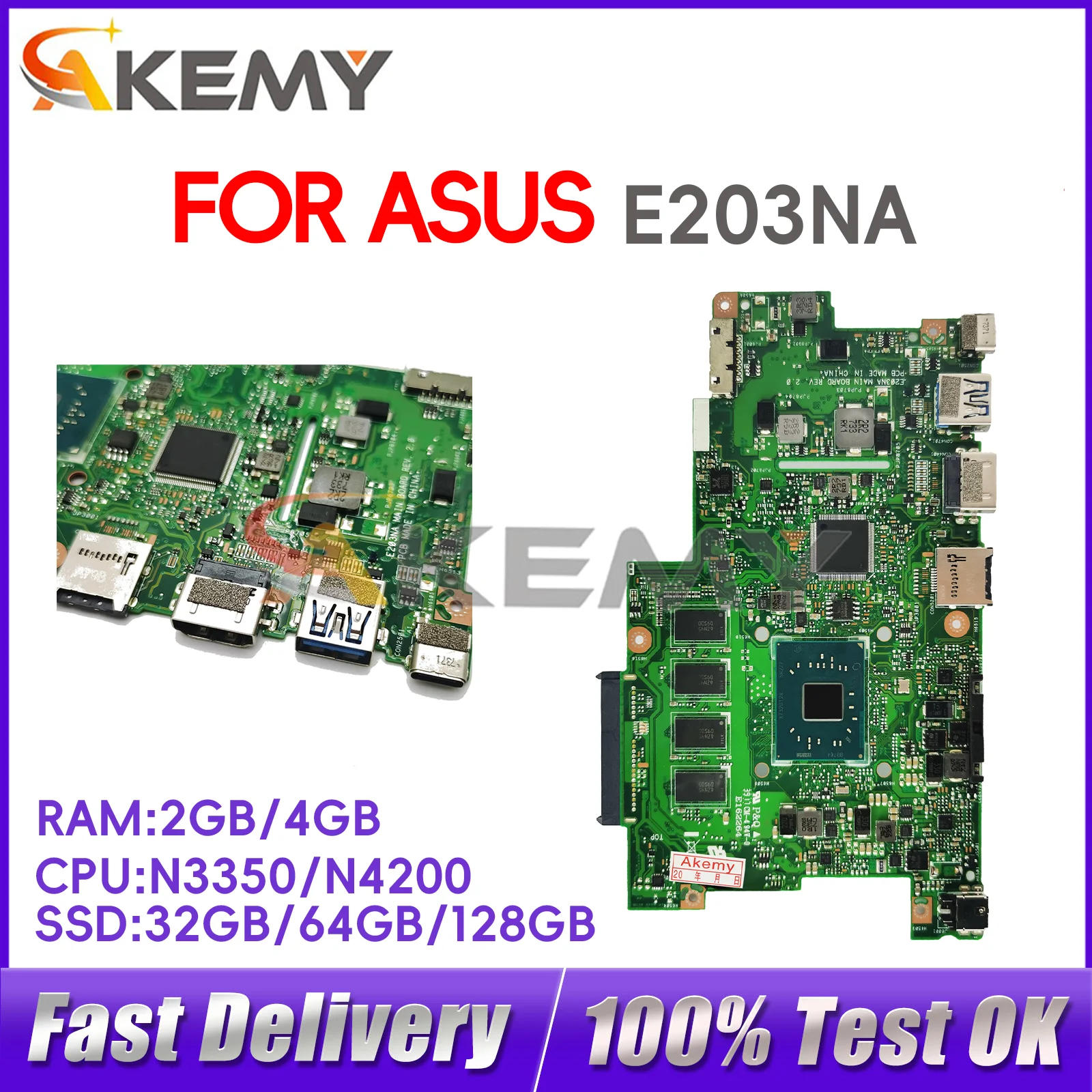 

Материнская плата для ноутбука ASUS E203NA Vivobook E203N E203NA E203NAH E203NAS CPU N3350 N4200 N3450 2 ГБ 4 ГБ ОЗУ 100% протестировано