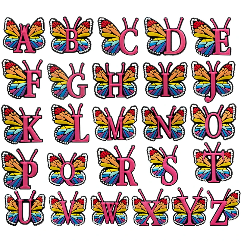 1-26pc Butterfly Alphabet  Charms for Women Girls 26 English Letters Shoe Charms Decorations Accessories Jeans for Kids