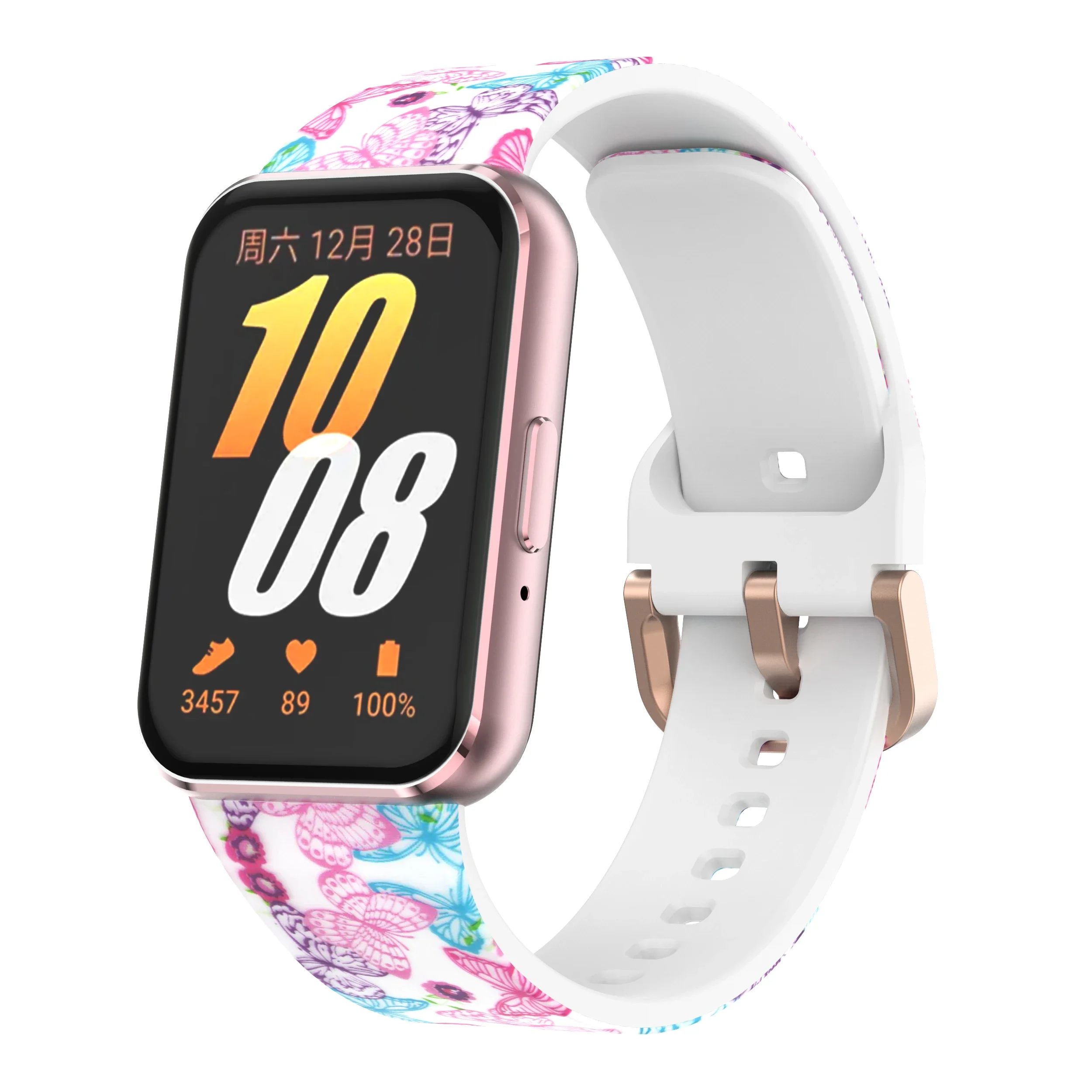 Patterned Silicone Strap For Samsung Galaxy Fit 3 Colored Rose Gold Metal Buckle Watchband Galaxy Fit 3 Printed Silicone Correa