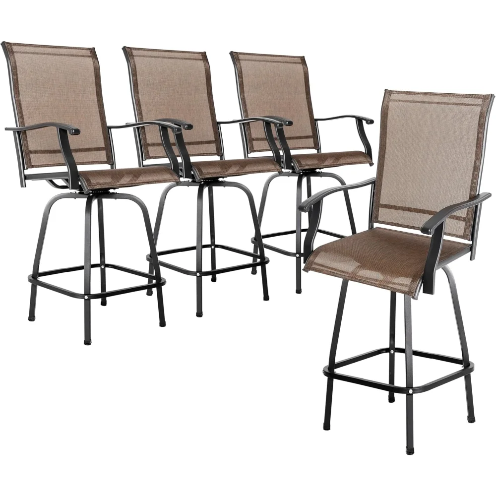 

4 PCS Outdoor Patio Swivel Bar Stools with Back, All-Weather Textilene Bar Height Patio Chairs Outside, Black&Brown