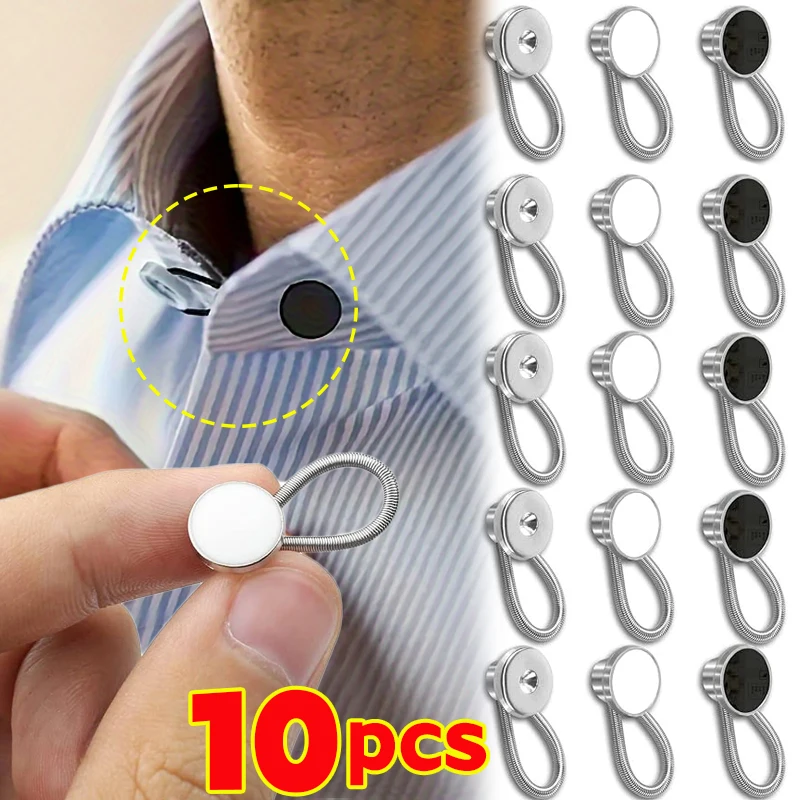 10pcs Collar Extenders Buttons for Jeans Pants Waist Stretch Shirt Suit Tie Neck Expanders Flexible Reusable Buckle Accessories