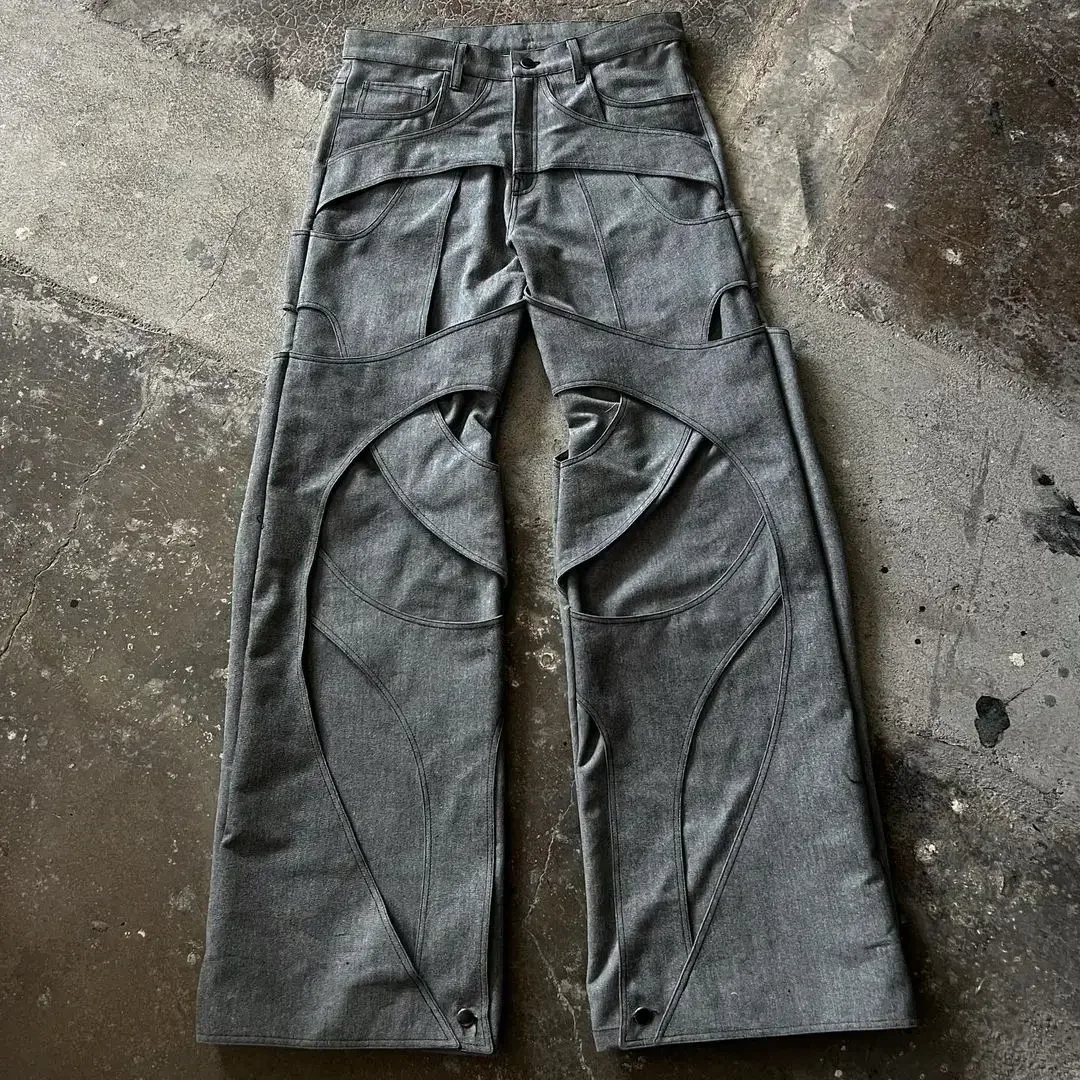 Pantalon en denim de loisirs de rue pour femmes, jean épissé, taille haute, jambe droite, jambe large, Hip Hop, vêtements Harajuku, nouvelle mode, Y2K