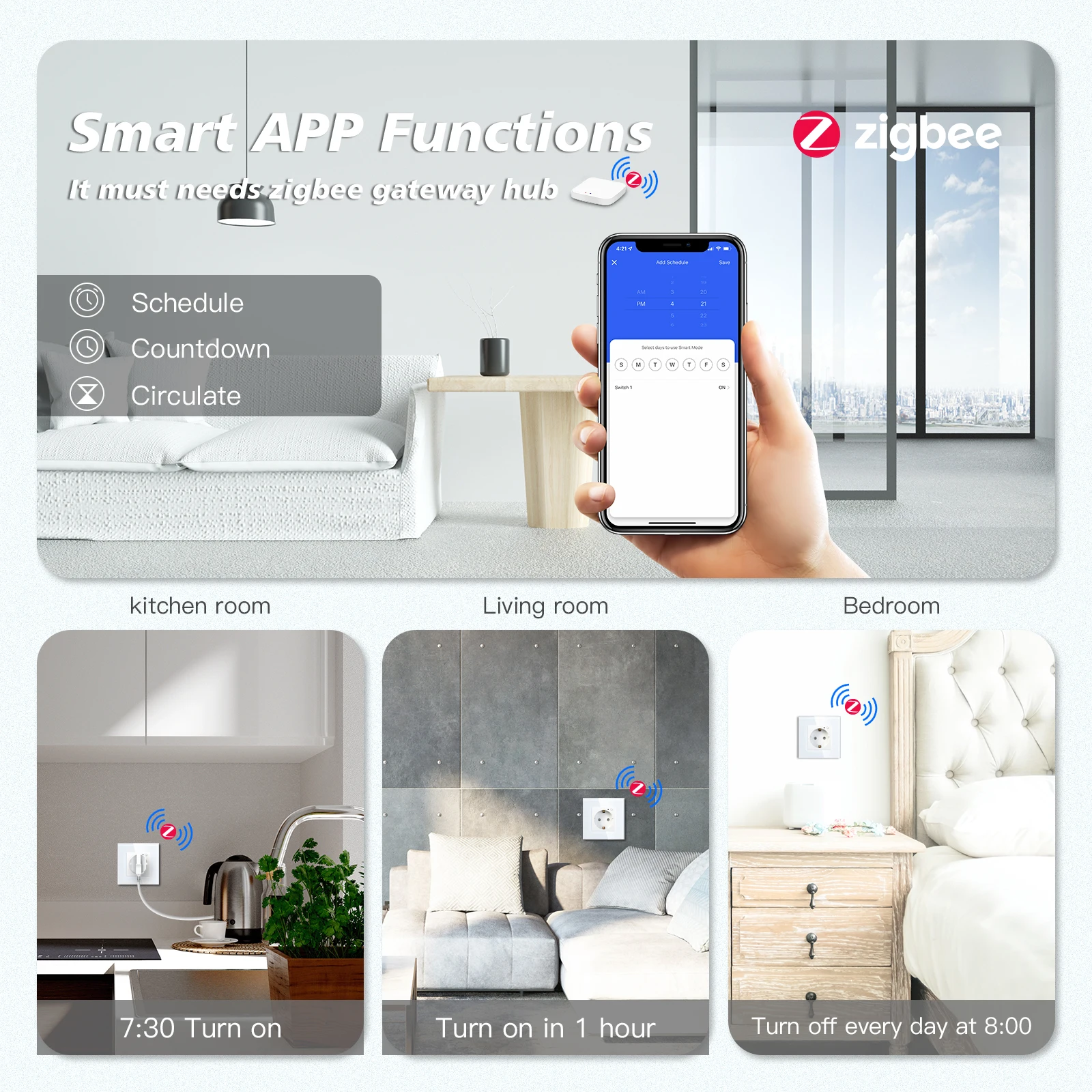 BSEED ZigBee Smart Socket Double Power Outlets Smart Wall Socket Plastic Panel Google Home Smart Life Control Blue Backlight