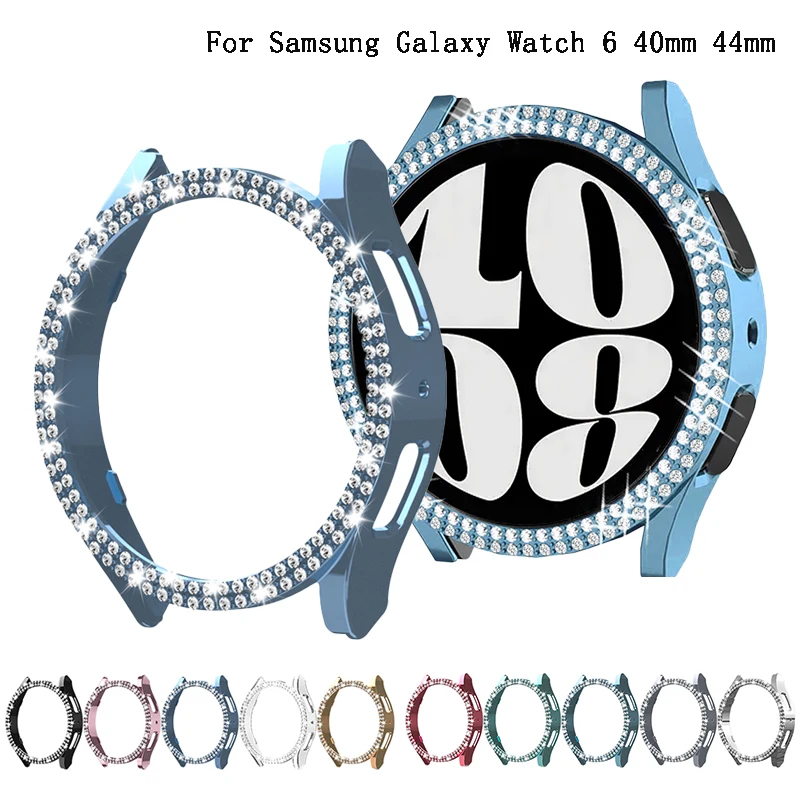 PC Case For Samsung Galaxy Watch 6 44mm 40mm Double Diamond Row Hollow Protective Cover Galaxy watch 6 40 44m Case Accessories