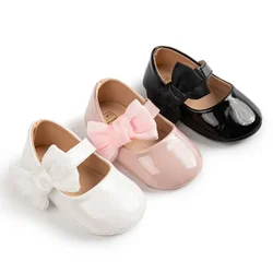 Scarpe da bambina in pelle PU nodo piatto suola in gomma antiscivolo scarpe da bambino leggere per bambini scarpe da sposa principessa per ragazze