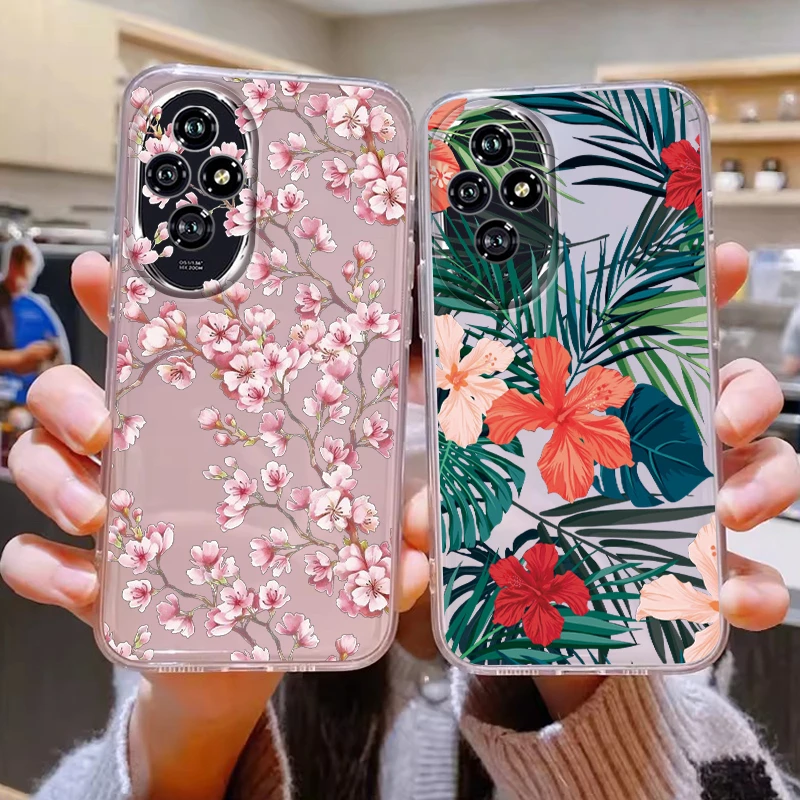 For Honor 200 400 Lite Pro Case 200 Smart Fashion Flowers Painted Black Cat Clear Silicone Phone Cover Fundas Cat Couple Coque