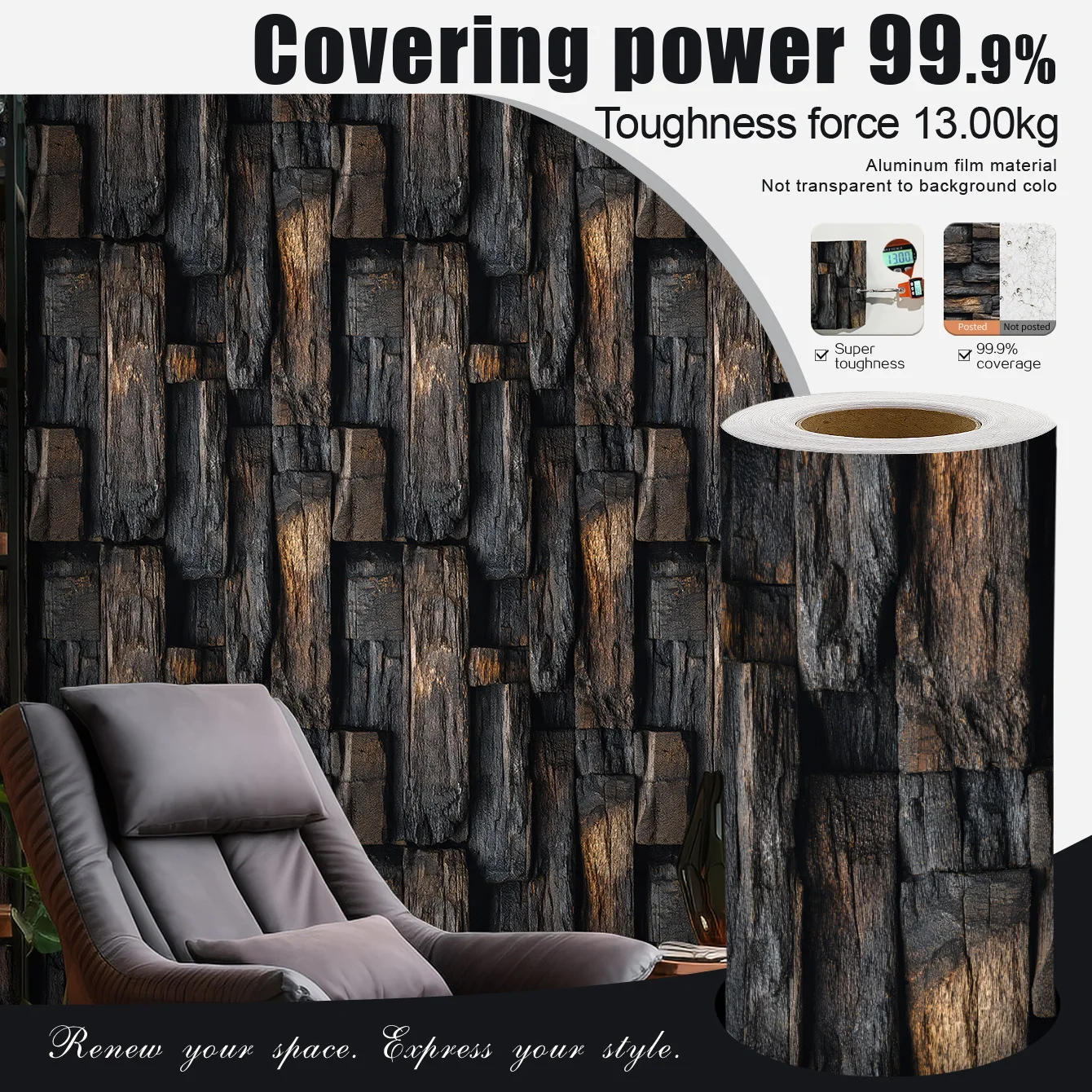 Self-adhesive Wallpaper Modern Home Decoration Bathroom Wall Stickers Balcony Decoration Tear and Stick Immediately