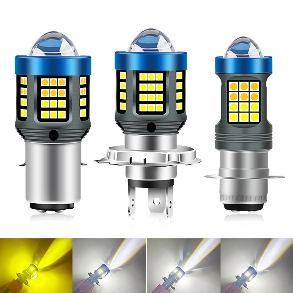 H4 LED Moto BA20D P15D LED Motorcycle Headlight Bulbs Angel Devil Eye Lens White Yellow Hi Lo Lamp Scooter Accessorie