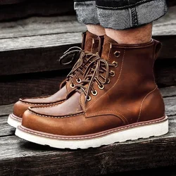 Maden Czerwone Buty Motocyklowe Mężczyźni Vintage Worker Skórzane Buty Casualowe Outdoor Ankle Boot Punk Shoes