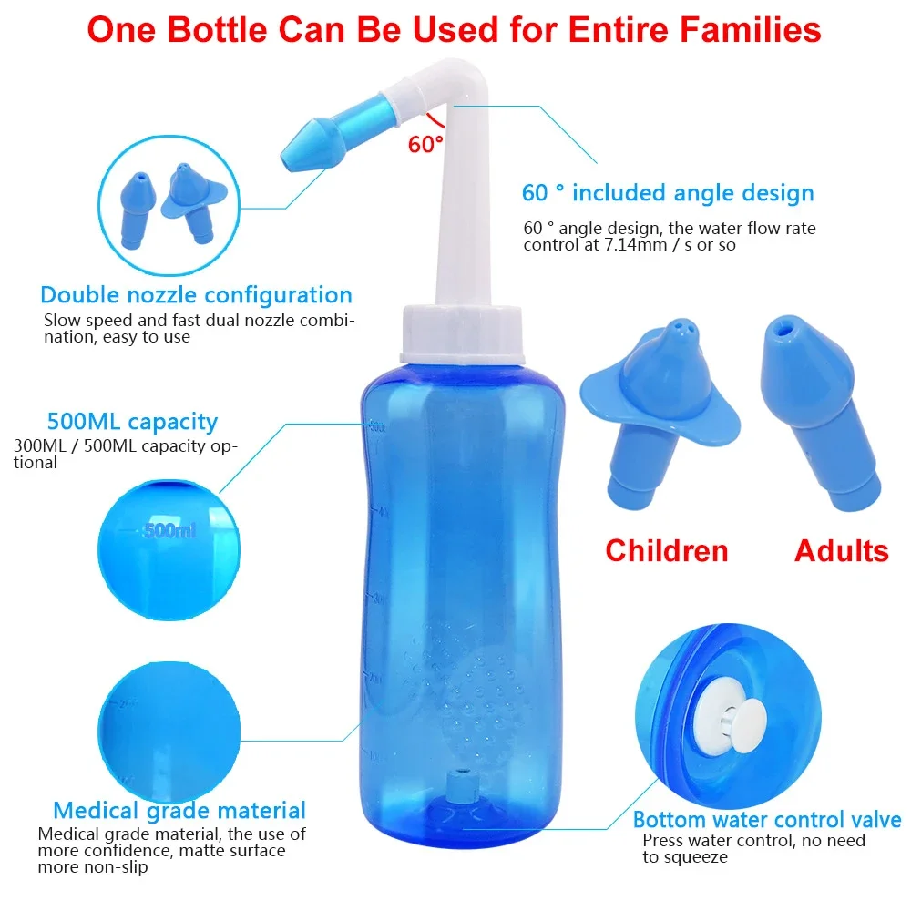 Adults Children Nasal Wash Cleaner Sinusite Nose Protector Cleans Moistens Child Adult Avoid Allergic Rhinitis Neti Pot 500ML