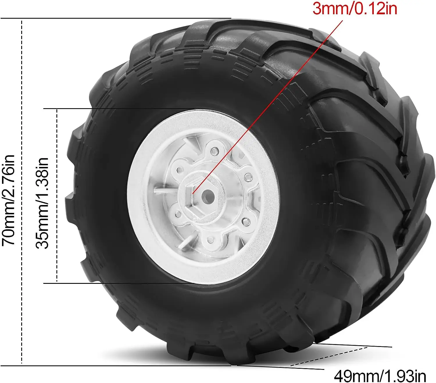 4pcs OGRC 1.0 RC Monster Truck Wheel Rim Tires Set 70*49mm for SCX24 FCX24 C10 JLU Deadbolt Gladiator Bronco 1/24 Crawler Car