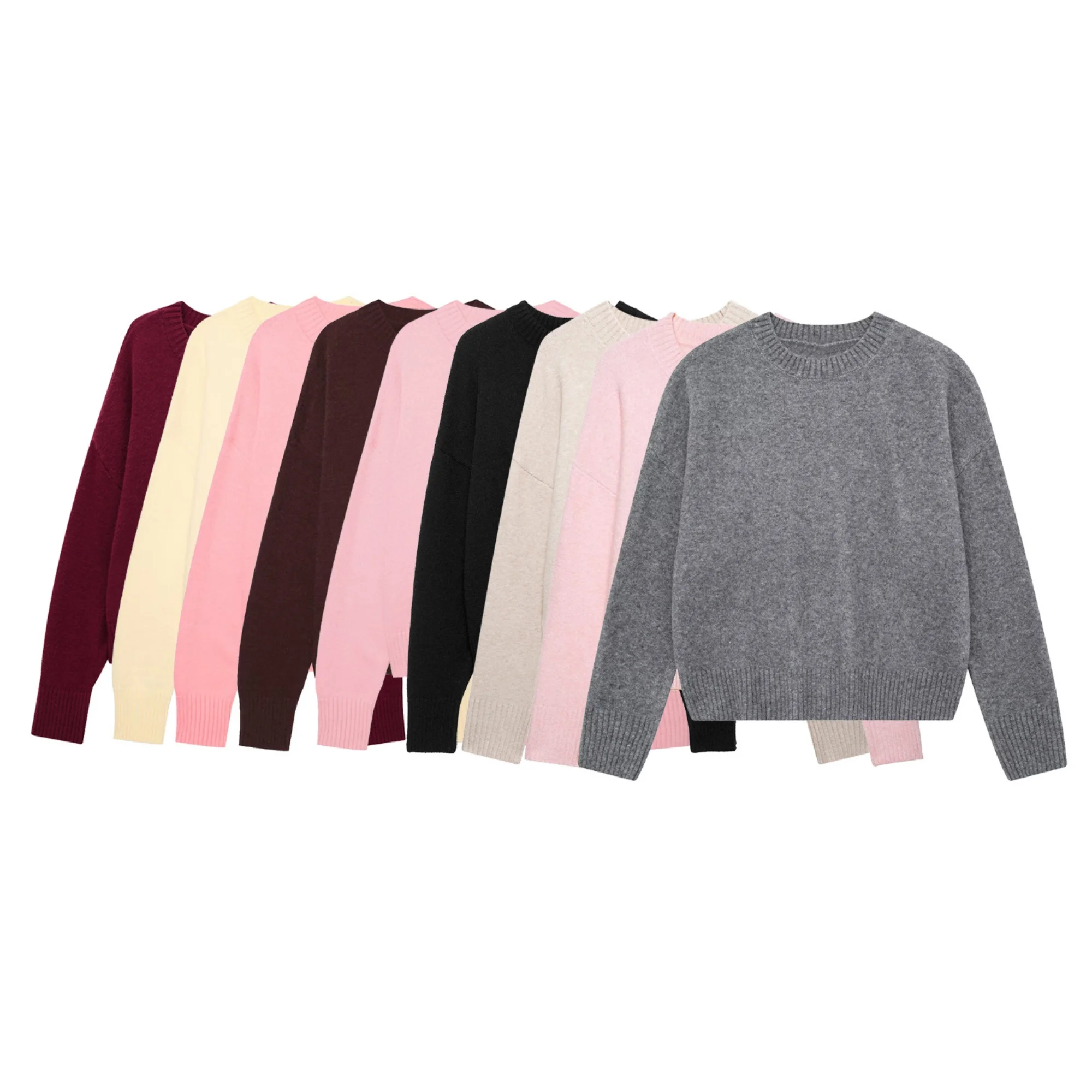 

Women's Simple Fashionable Sweater Solid Soft Round Neck Long Sleeved 2025 Casual Female Pullover Knitted Sweater Streetwear
