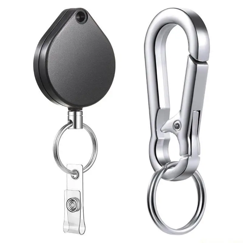 31BE Heavy Duty Badge Reel Strong Casing Coiled Steel Wire Rope Carabiner Keyring