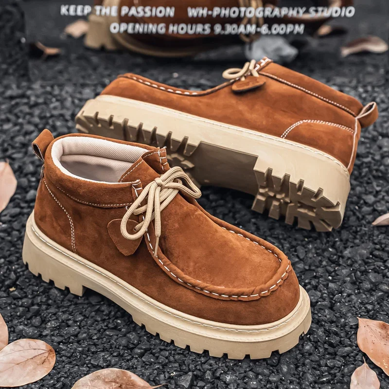 

New High Quality Handmade Men Casual Cow Suede Leather Shoes Autumn Winter Japanese Tooling Ankle Boots Business Desert Boots
