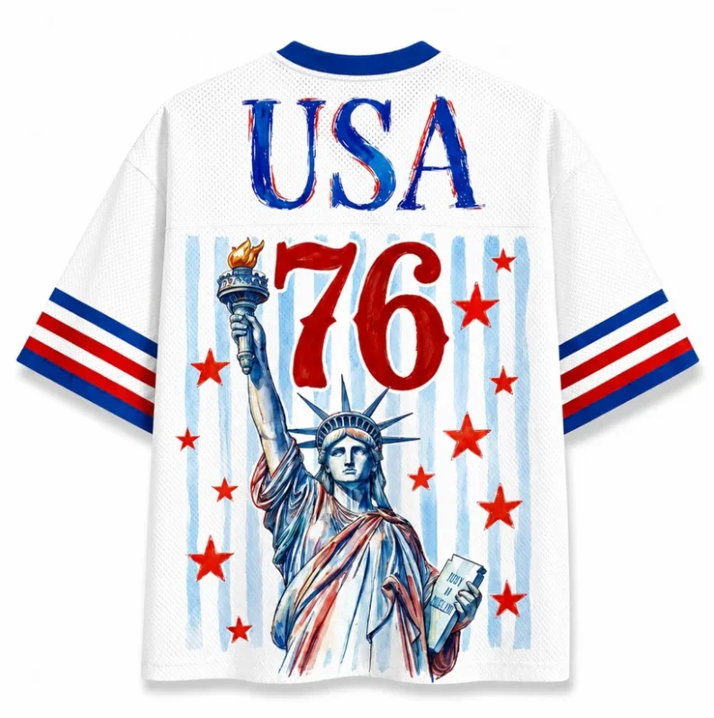Statue of Liberty Blows Bubbles 1776 Shirt T-shirt 3D Full American 76 Pattern V-neck Short Sleeve Retro Casual Loose Top