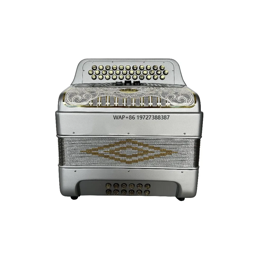 

Профессиональный OEM 34-кнопки, 12 басов, 3 регистры, серебряный аккордеон, белое золото, гриль, золотые кнопки, JB3412C, музыкальный инструмент