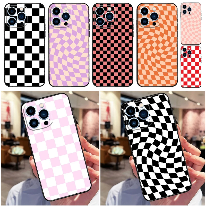 Checkerboard Pattern Mustard Yellow Phone Case For iPhone 16 15 14 13 12 11 Pro X XR XS Max Plus Soft Shell TPU Cover