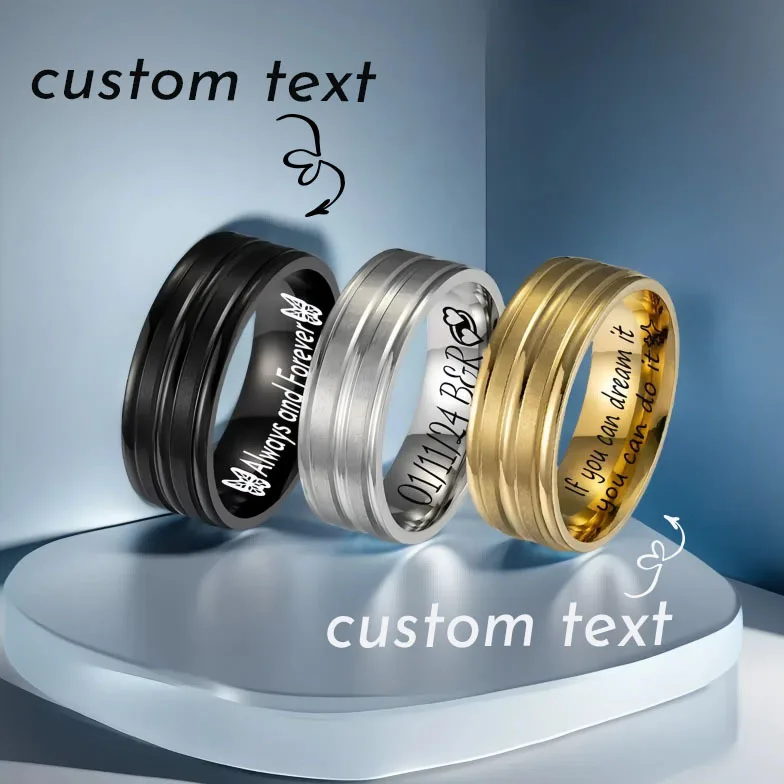 1 pc Custom 8MM Wide Stainless Steel Multi-Layer Frosted Ring For Men Personalized Jewelry Birthday Gift Name Engrave