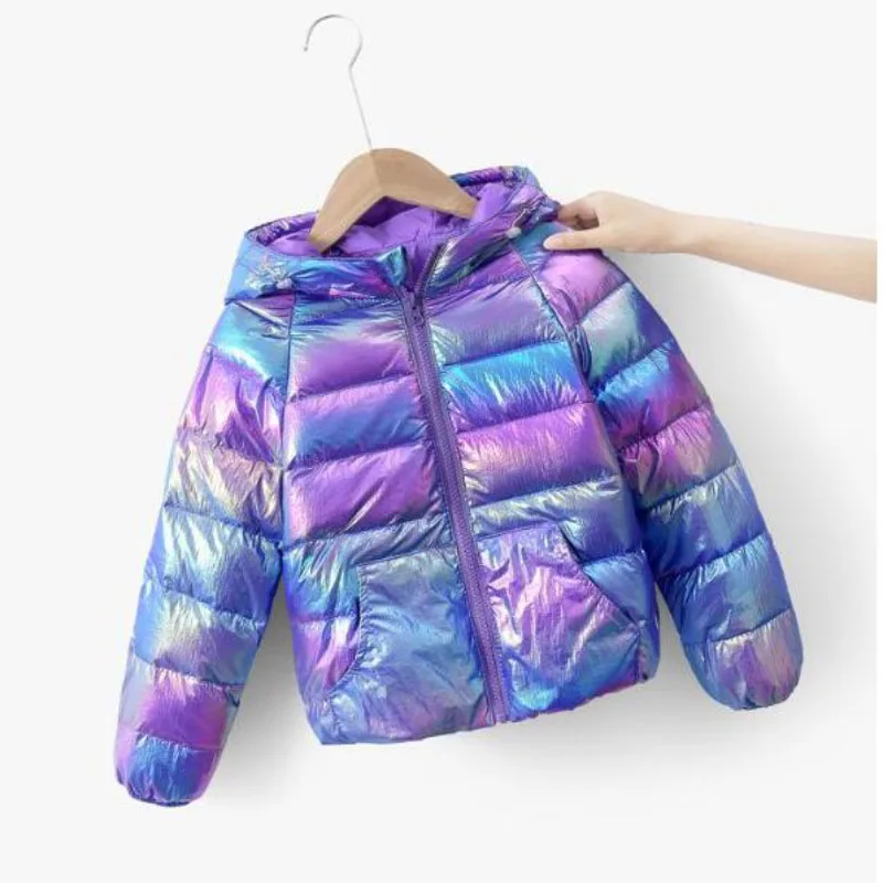 Winter hooded warm down jacket 2-8year old boys girls letter printing color focus coat Korean version fashionable child clothing