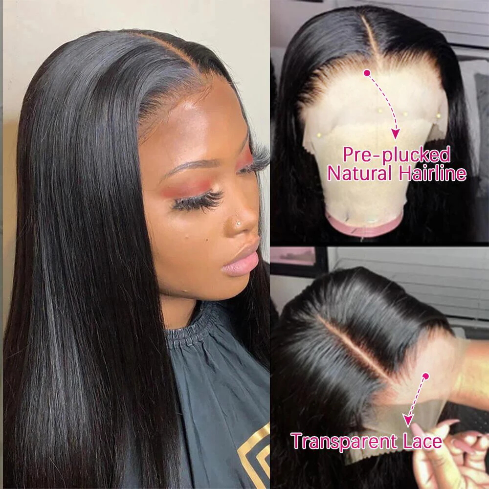 HD Transparente Lace Frontal Wig para Mulheres Negras, Lace Encerramento, Cabelo Humano, Em Linha Reta, 13x6, 4x4, 30 ", 34", 360