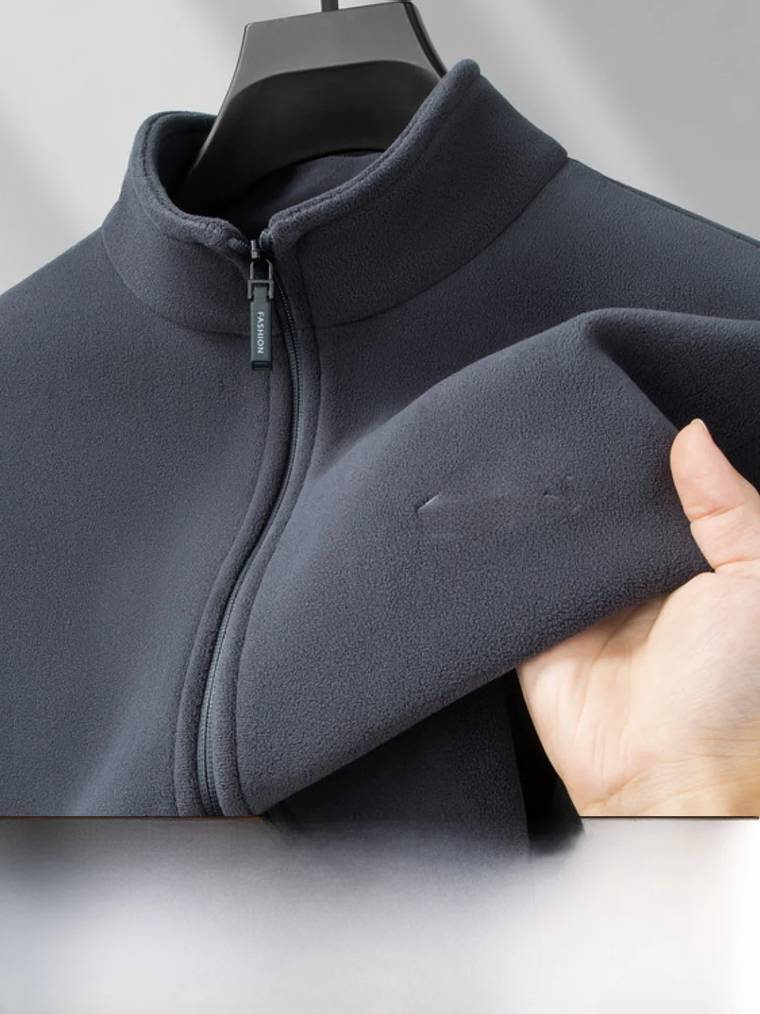 

Thiened Fce Jaet Men's Casual Stand Collar Coat Warm Polyester Fiber Long Sve Zipper Dig Bag No Hat Autumn Wear