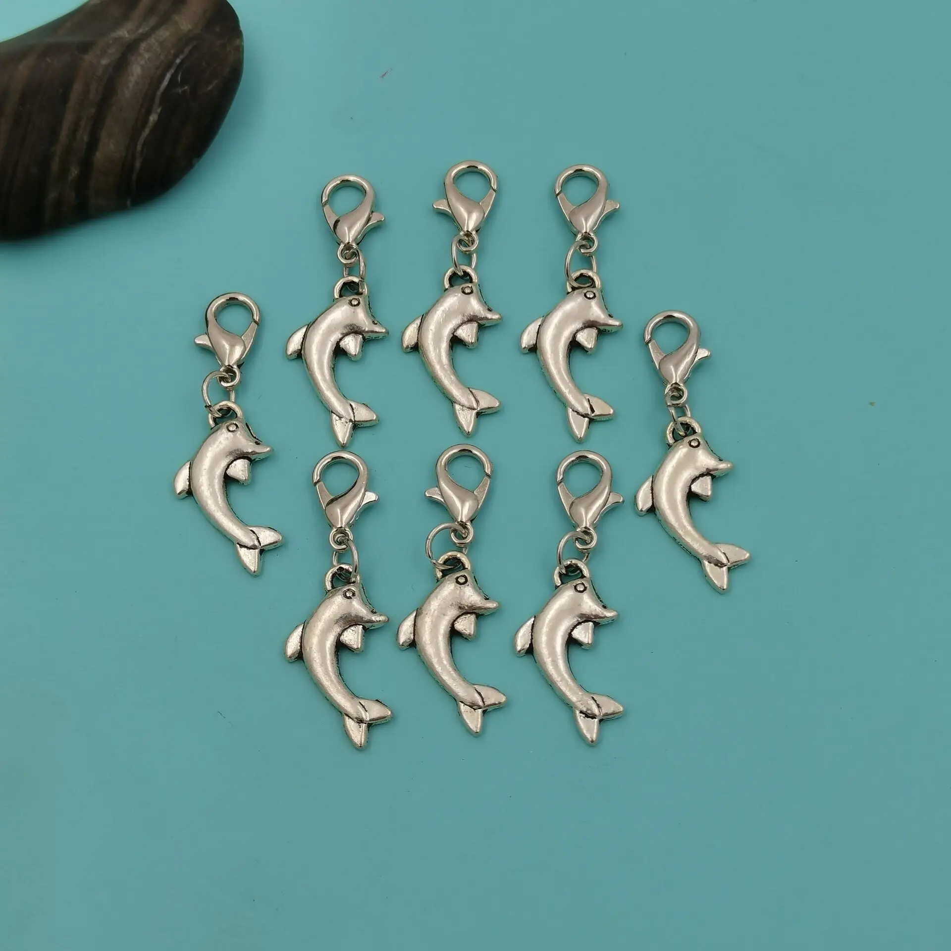 15Pcs Alloy Small Dolphin Charms Floating Lobster Clasps Pendants For Bracelet Necklace Making A-870 ﻿