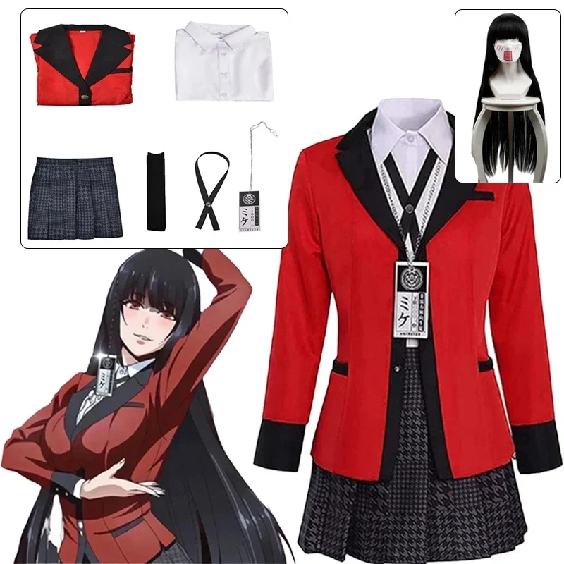 Kakegurui Jabami Yumeko Costume Cosplay Halloween Sayaka gioco d'azzardo forzato Anime School Girl gonna a pieghe uniforme Set completo