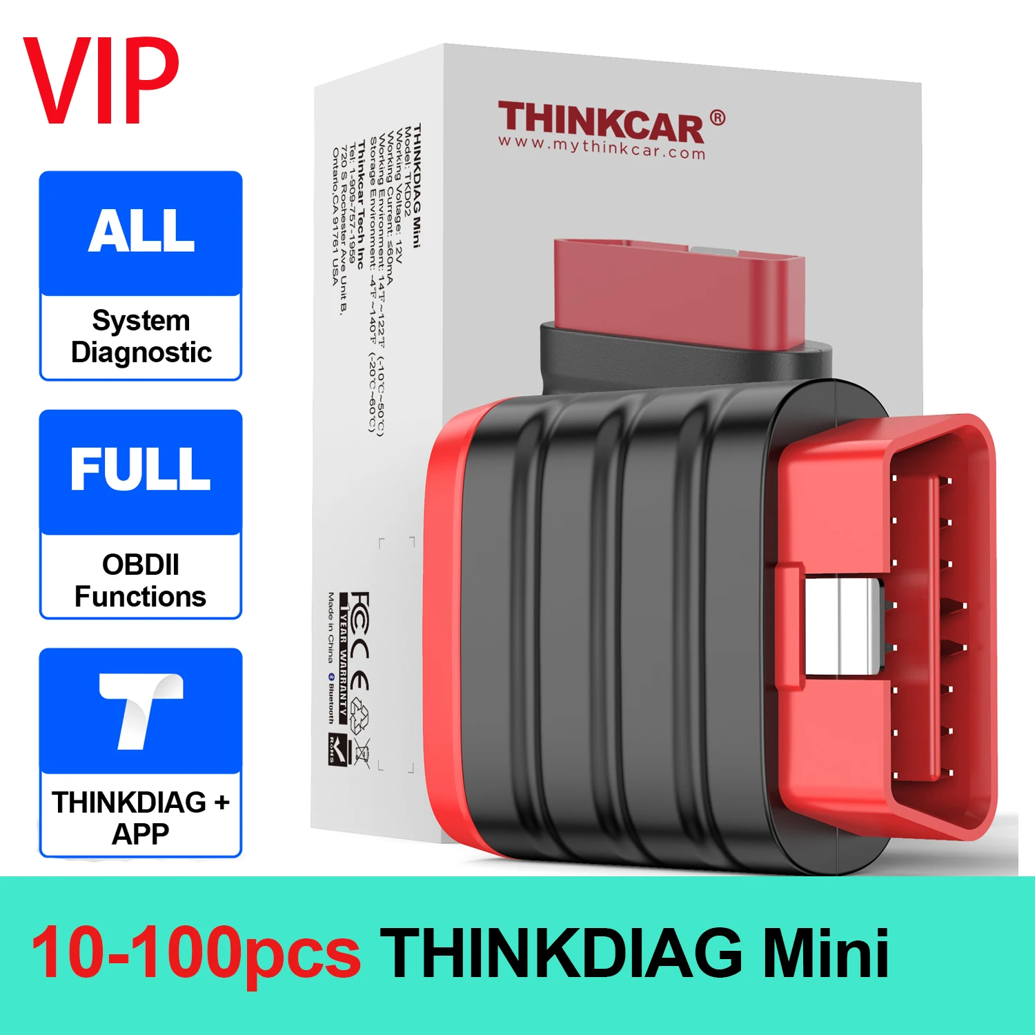 VIP 10pcs THINKCAR THINKDIAG Mini OBD2 Scanner Bluetooth, All-System Diagnosis Car Diagnostic Scan Tool Read/Clear fault code