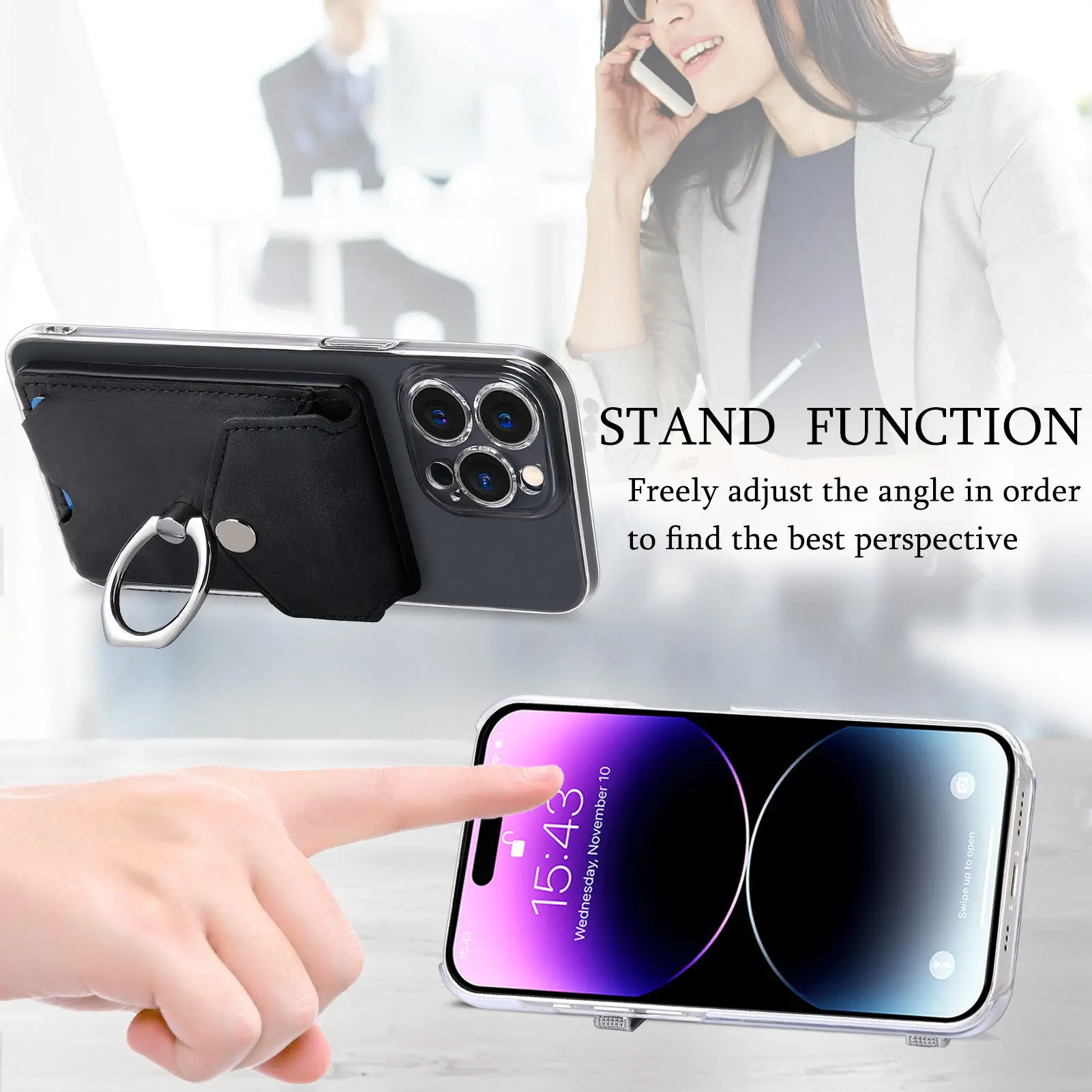 1 قطعة الهاتف المحمول البنصر مشبك حامل المحفظة تصميم حافظة للبطاقات سعة بطاقة متعددة قبضة آمنة وظيفة حامل