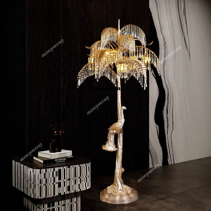 French all-copper peacock coconut tree floor lamp villa high-end club art living room bedroom lamp retro