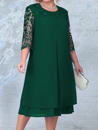 Imagen 2 del producto Vestidos de talla grande para mujer 2025 bordado Floral Patchwork otoño vestido de invitados de boda verde Formal fiesta graduación ropa de mujer