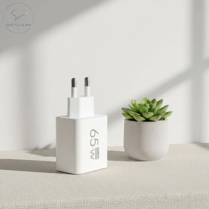 65W GaN Fast Charging Wall Adapter EU Plug Dual USB C & USB A Port Portable Charger for Phone Laptop Tablet Outdoor Travel