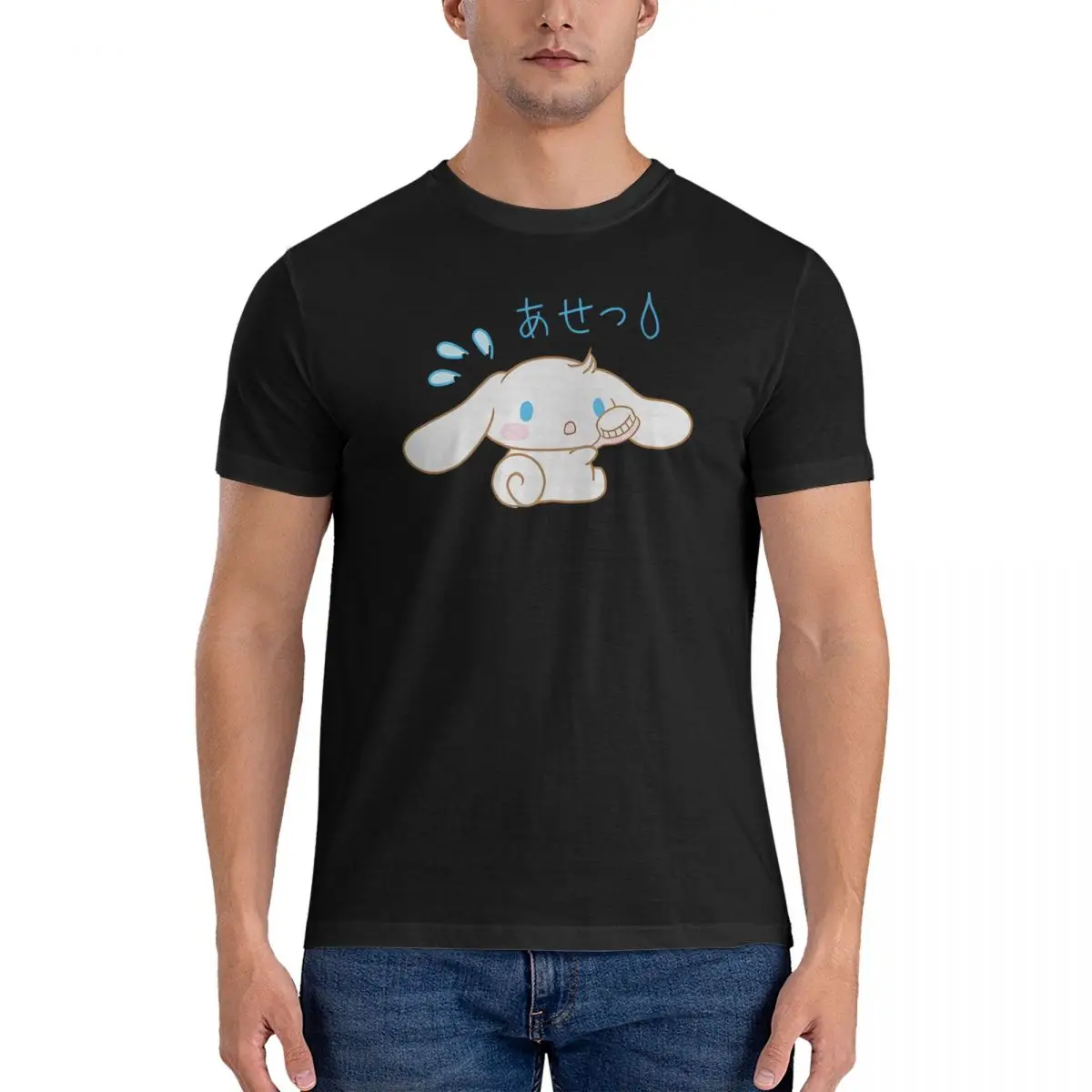 Sanrio T Shirt Men's Cotton Casual T-Shirts Round Neck Cinnamoroll Tees Short Sleeve Clothing Gift Idea