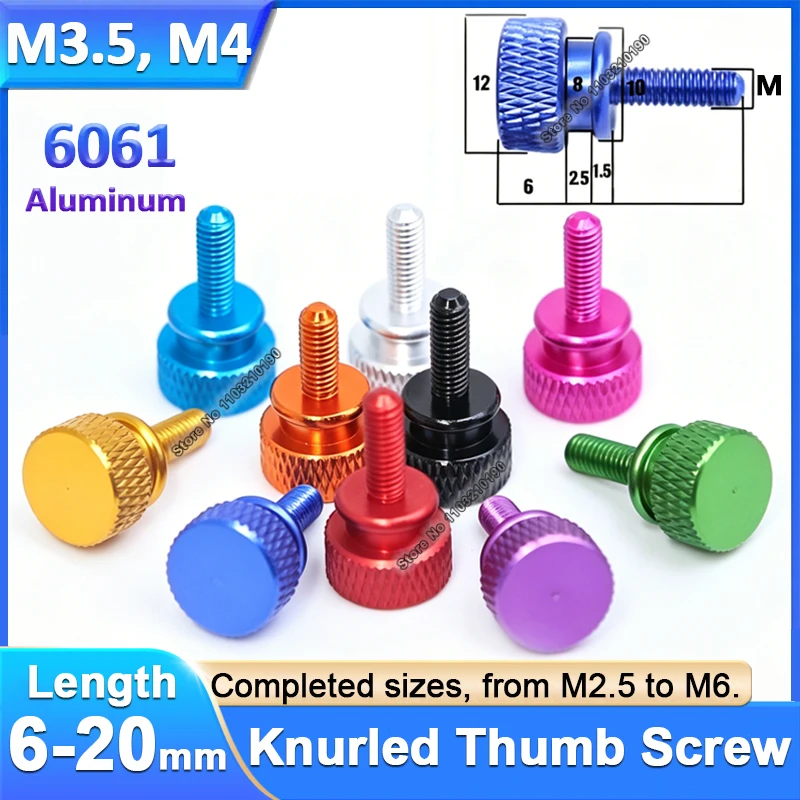 1-5Pcs M3.5 M4 Aluminum Step Thumb Hand Tighten Screws Computer PC Case Screw Knurled Grip Knob Bolts Anodized Color L=6-20mm
