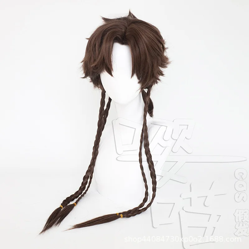 Game Ashes of The Kingdom Sun Ce Cosplay Wig 80CM Brown Heat Resistant Synthetic Hair Anime Cosplay Wigs Halloween Men Women Wig