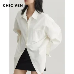 CHIC VEN Korean Women's Long-sleeved Shirt Loose Woman Tops Fashion Woman Blouse Office Lady Coat 2025 Spring Autumn Clothing