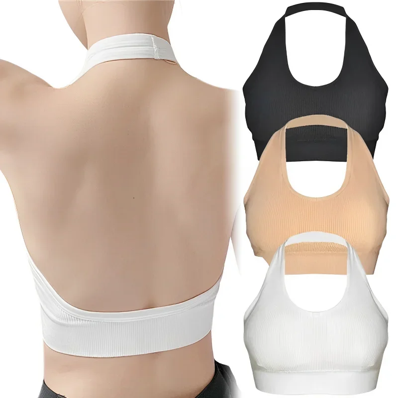 

Women Backless Vest Sexy Bra Halter Wire Free Sport Bra Suspender Solid Lingerie Female Tops Beautiful Back Wire Free Sports Bra