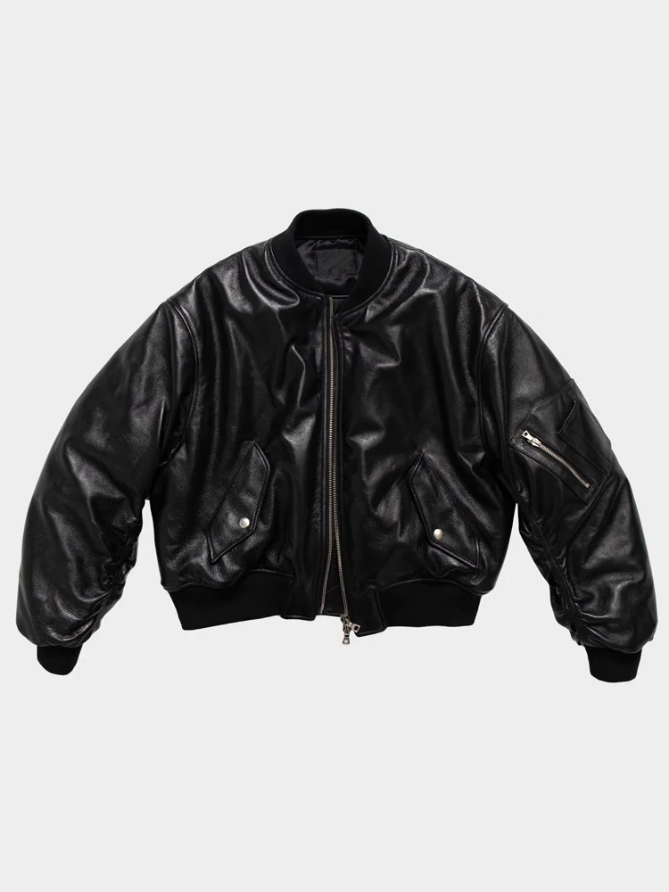 Mauroicardi Autumn Cool Handsome Black Thickened Warm Pu Leather Bomber Jacket Men Zipper Luxury Designer American Clothes 2025
