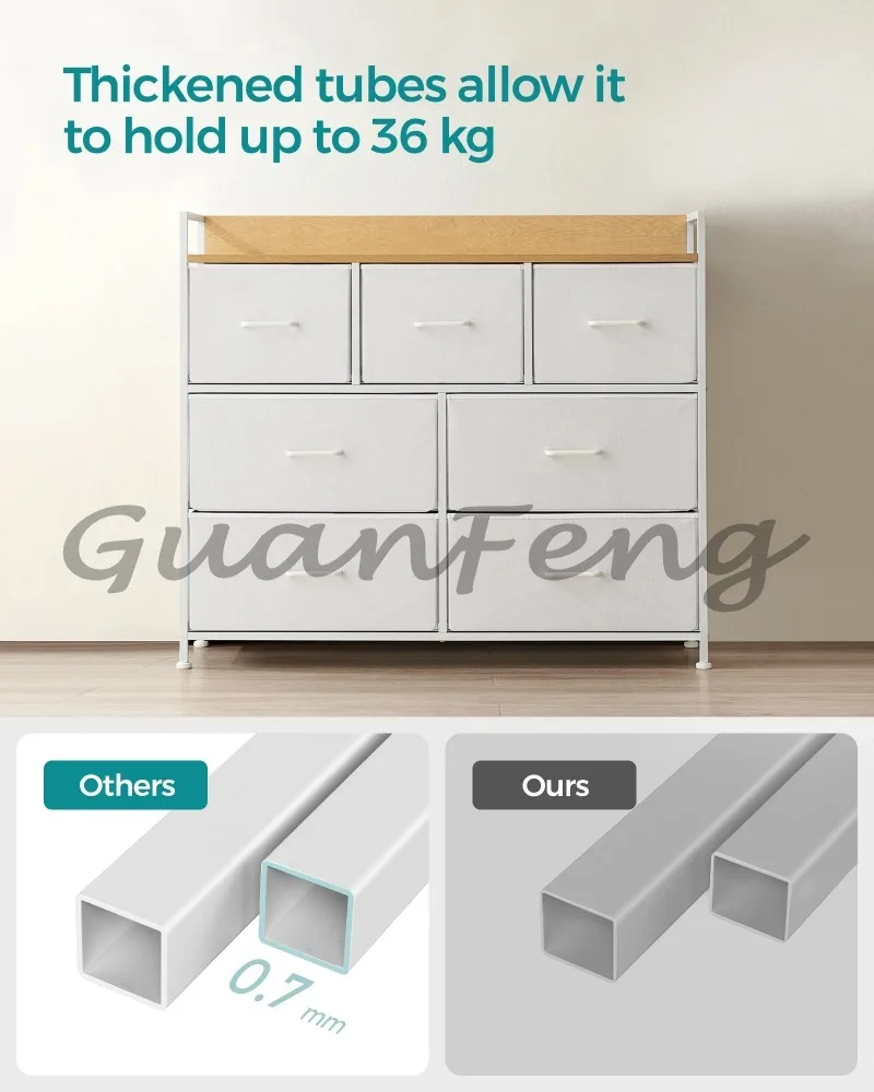 Fabric Chest of Drawers 4‑Layer Storage Dresser Organizer Cabinet with 7 Drawers & Shelves for Living Room Bedroom Home