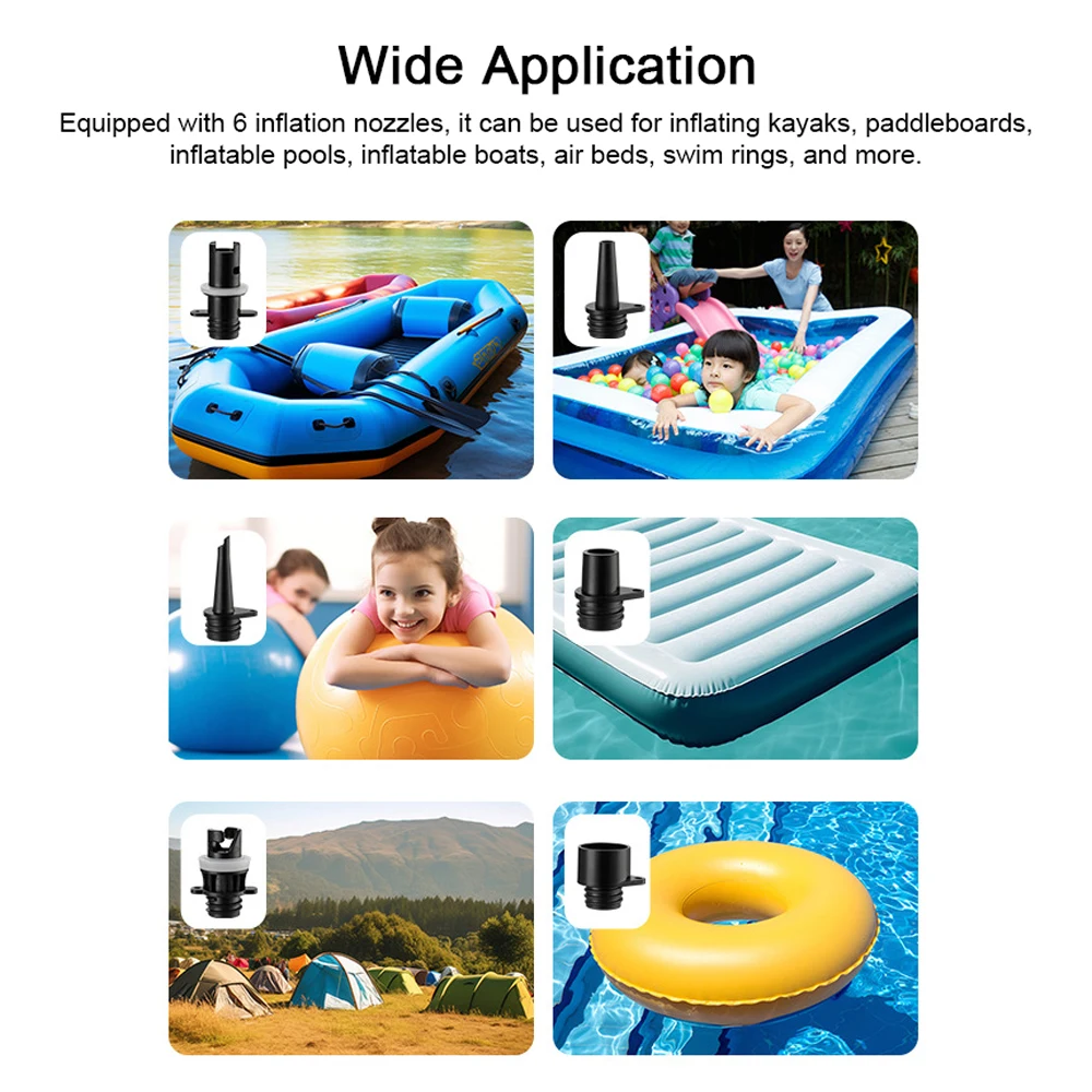 Portable Paddle Board Pump 20PSI High Pressure Electric Air Compressor Pump Inflation & Deflation Pump with 6 Nozzles for Boats