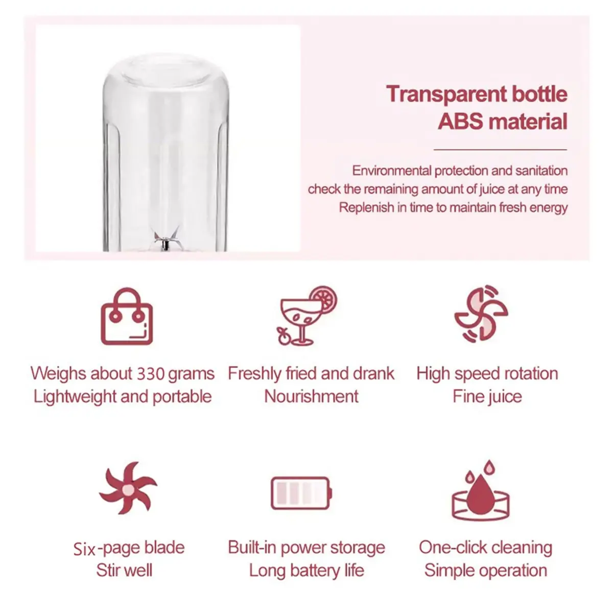 

Usb Rechargeable Portable Blender 500Ml Fresh Fruit Juice Mixer 6 Blades Shake Cup Cute Blender Smoo
