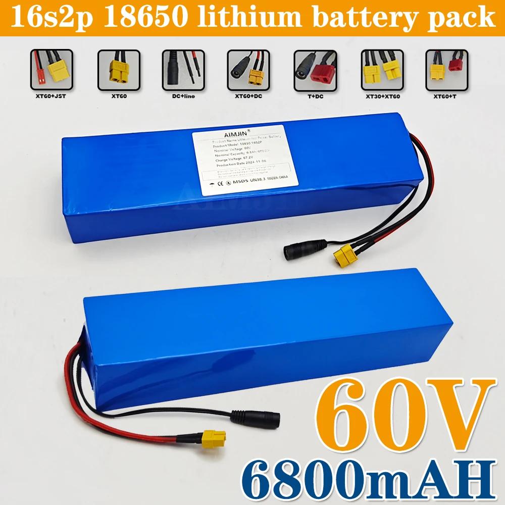

Rechargeable 60V Battery 6800mAh Lithium-ion 16S2P Battery Pack Built-in BMS Suitable for Electric Scooter Battery