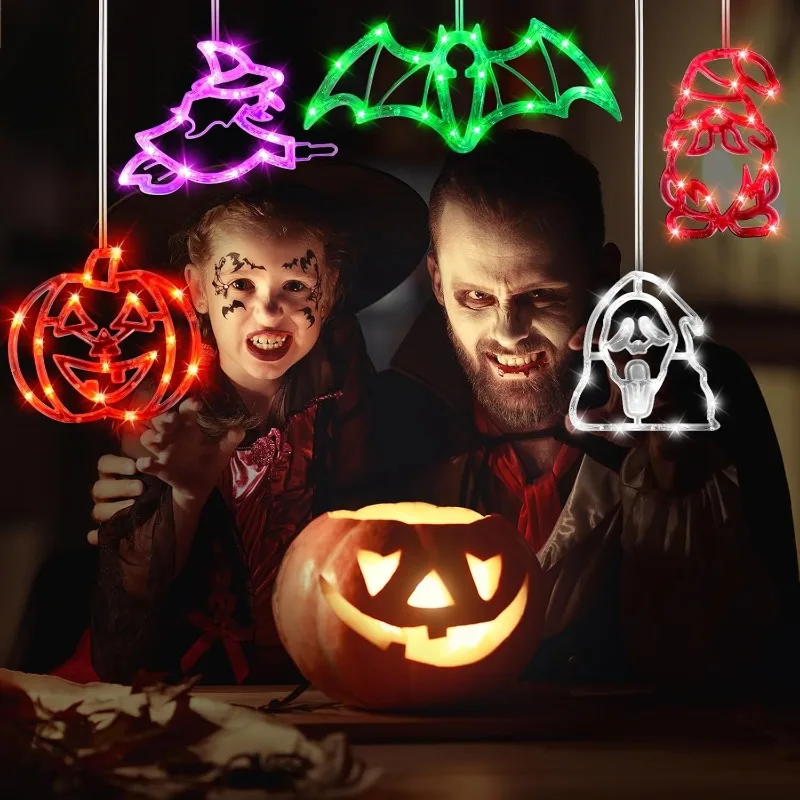 Halloween Decorations Indoor - 5 Pack Halloween Lights with Suction Cup (Pumpkin, Ghost, Bat, Witch, Gnome)