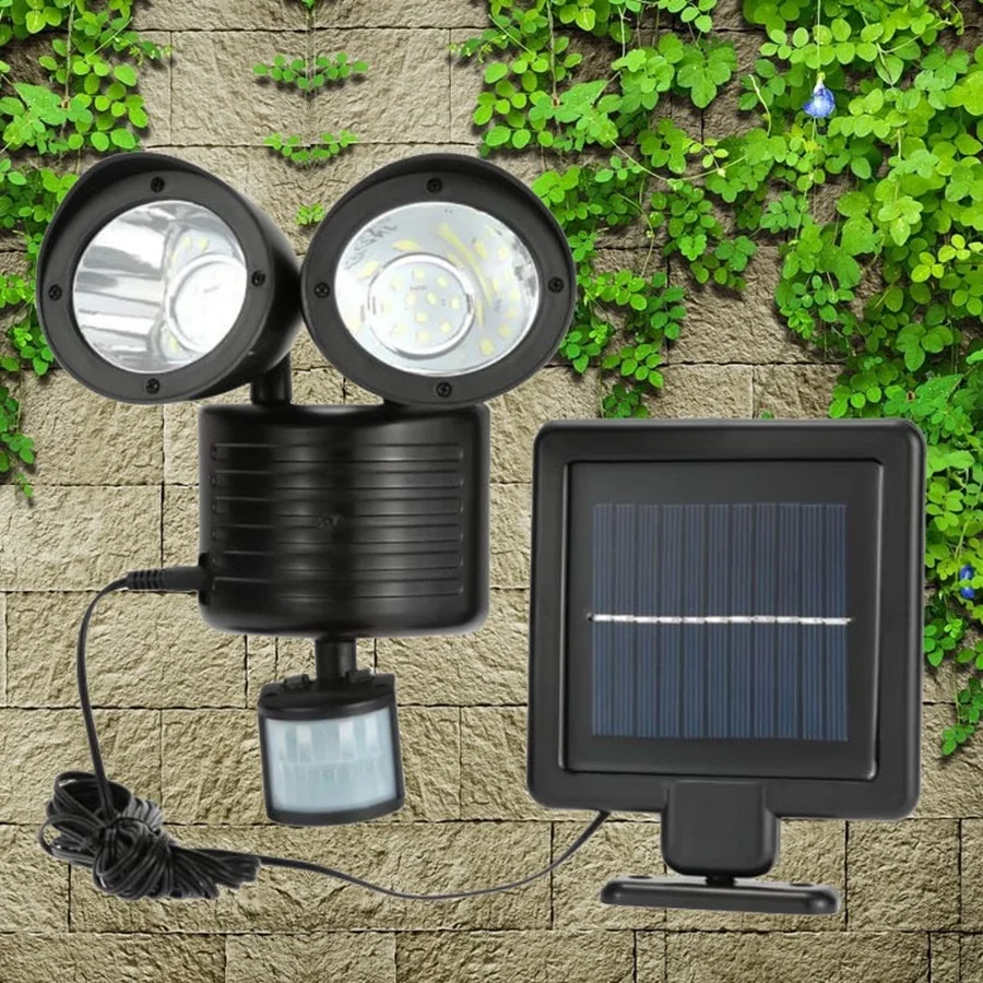 Solar Light 22Led Double-Head Spotlight with Human Body Sensing Outdoor Lighting Decorative Landscape Light Solar Exterior Wall Light for Courtyard Garden Wall Deck Wall Holiday Decoration